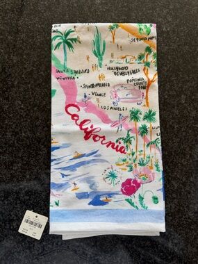 Anthropology California Print Dish Towel - Watercolor Palm & Floral Design